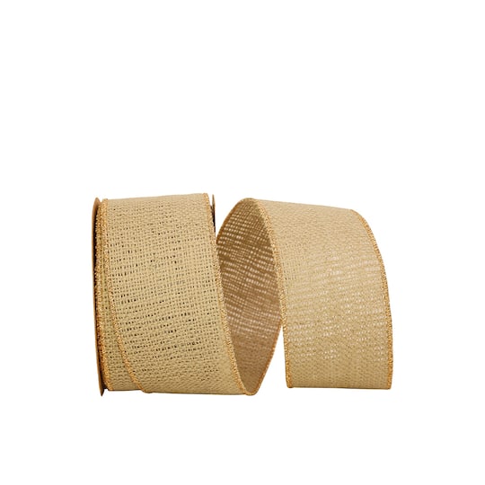 JAM Paper 2.5" x 10yd. Burlap Wired Gold Edge Ribbon